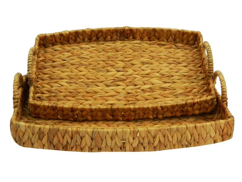 Premium Water Hyacinth Serving Tray Set with Handles - Custom-Made Eco-Friendly Home Decor